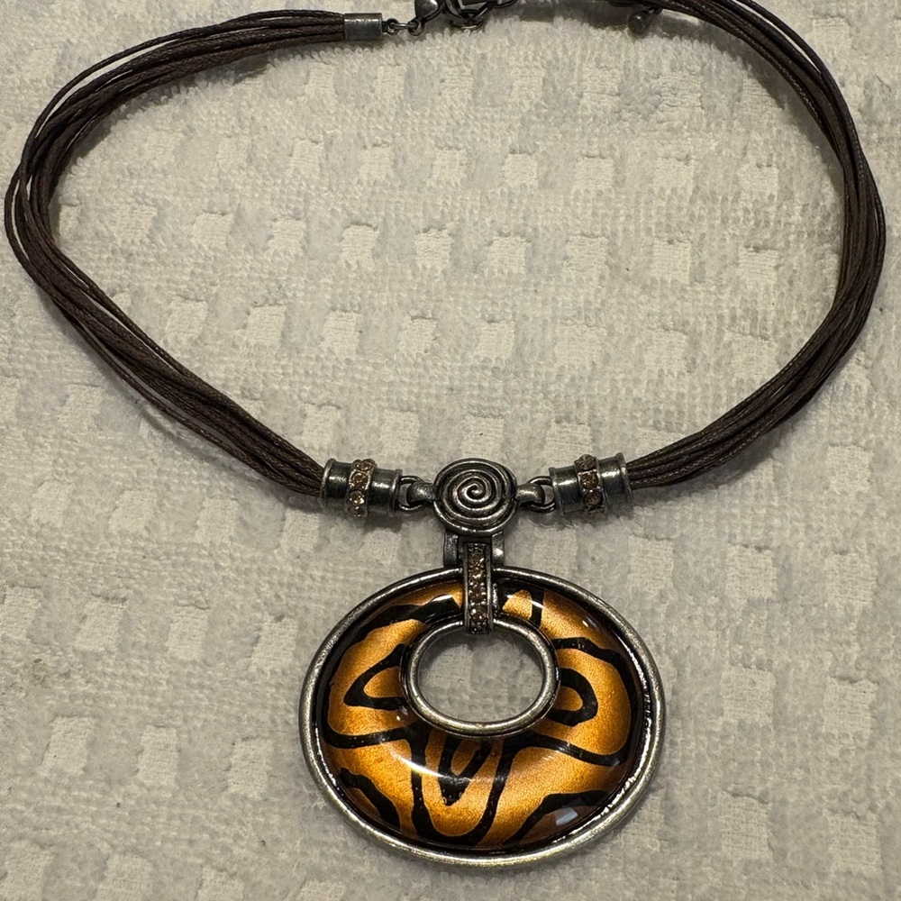 2- Elegant Brown and Gold Pendant Necklaces